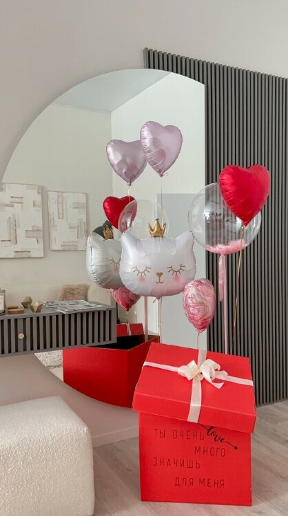 Коробка с воздушными шарами «Ласковый котик»